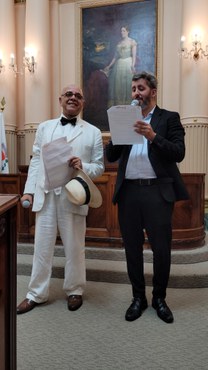 O ator Pascoal da Conceição e o presidente do Iphan, Leandro Grass.