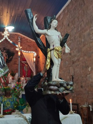 Imagem de São Sebastião entegue após restauro. (Foto: Iphan)