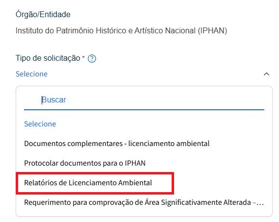 onde selecionar a opção Relatórios de Licenciamento Ambiental