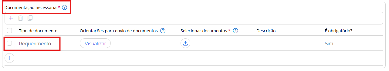 Documentação necessária: Requerimento