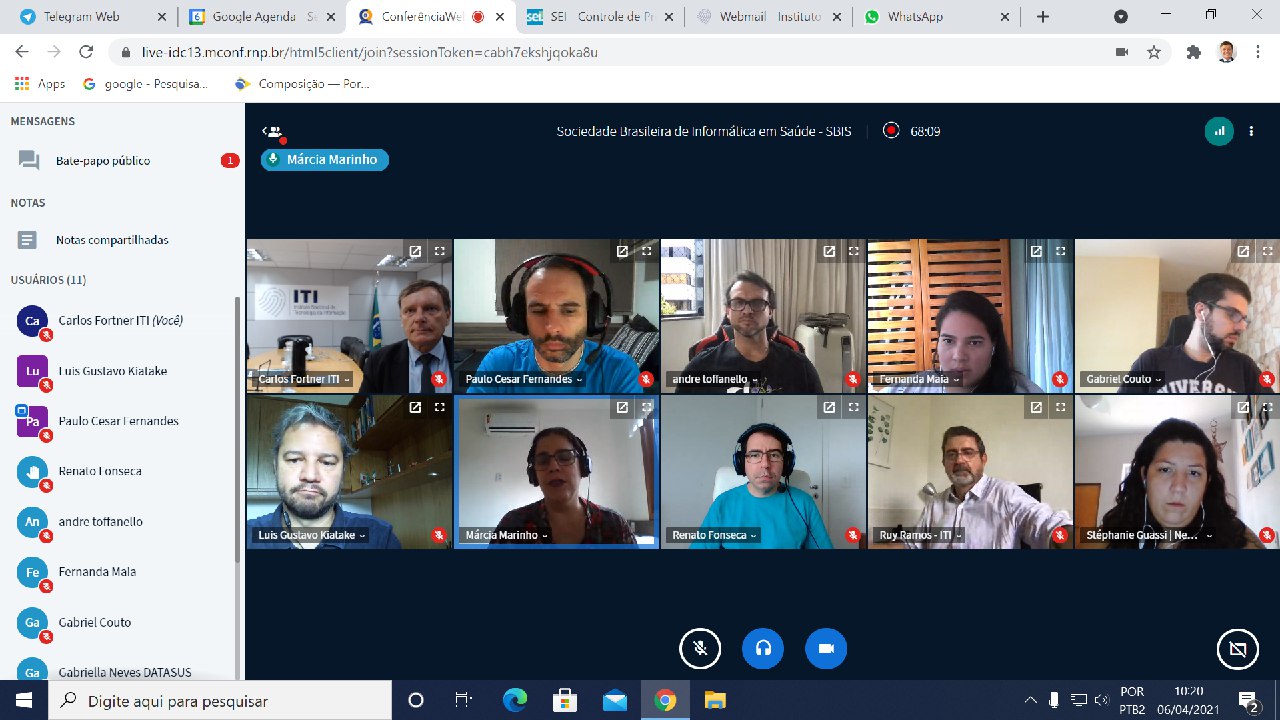 VIDEOCONFERÊNCIA SBIS 06/04/2021 9:00hs