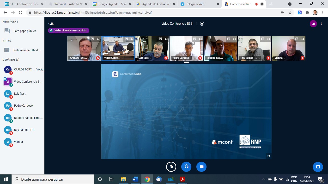 VIDEOCONFERÊNCIA PONTO DE CONTROLE INMETRO 16/04/2021 15:00hs