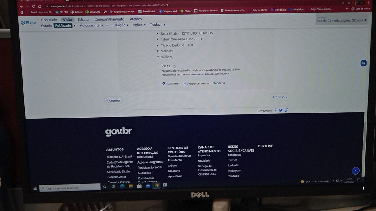 DISCUSSÃO SOBRE RELATÓRIO PARCIAL DO GTT AR-e. 24/06/2021 16:00hs
