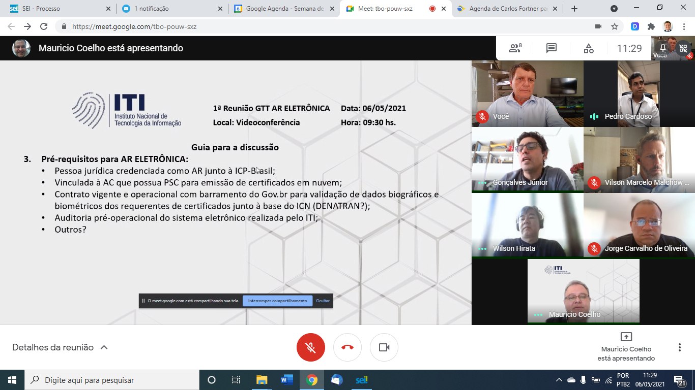 1º VIDEOCONFERÊNCIA INTERNA DO GTT AR ELETRÔNICA 06/05/2021 09:30hs