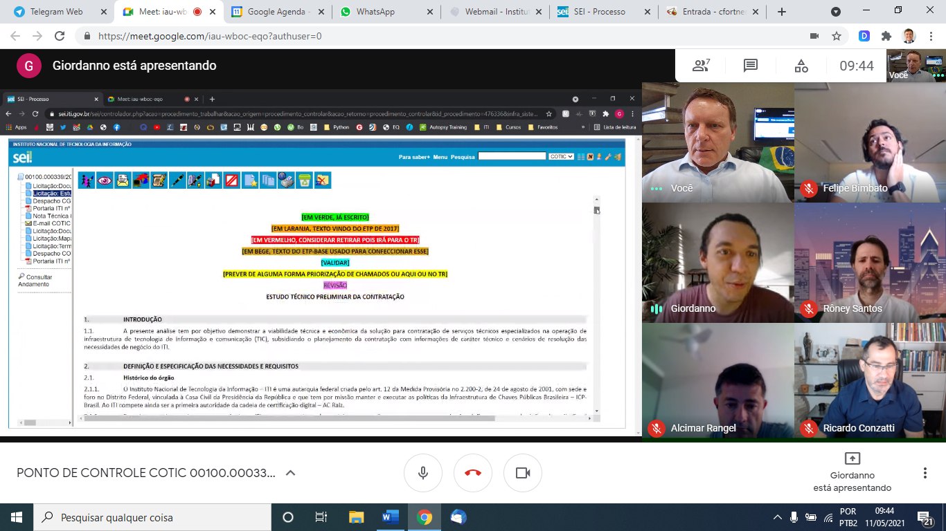PONTO DE CONTROLE COTIC 11/05/2021 09:00hs