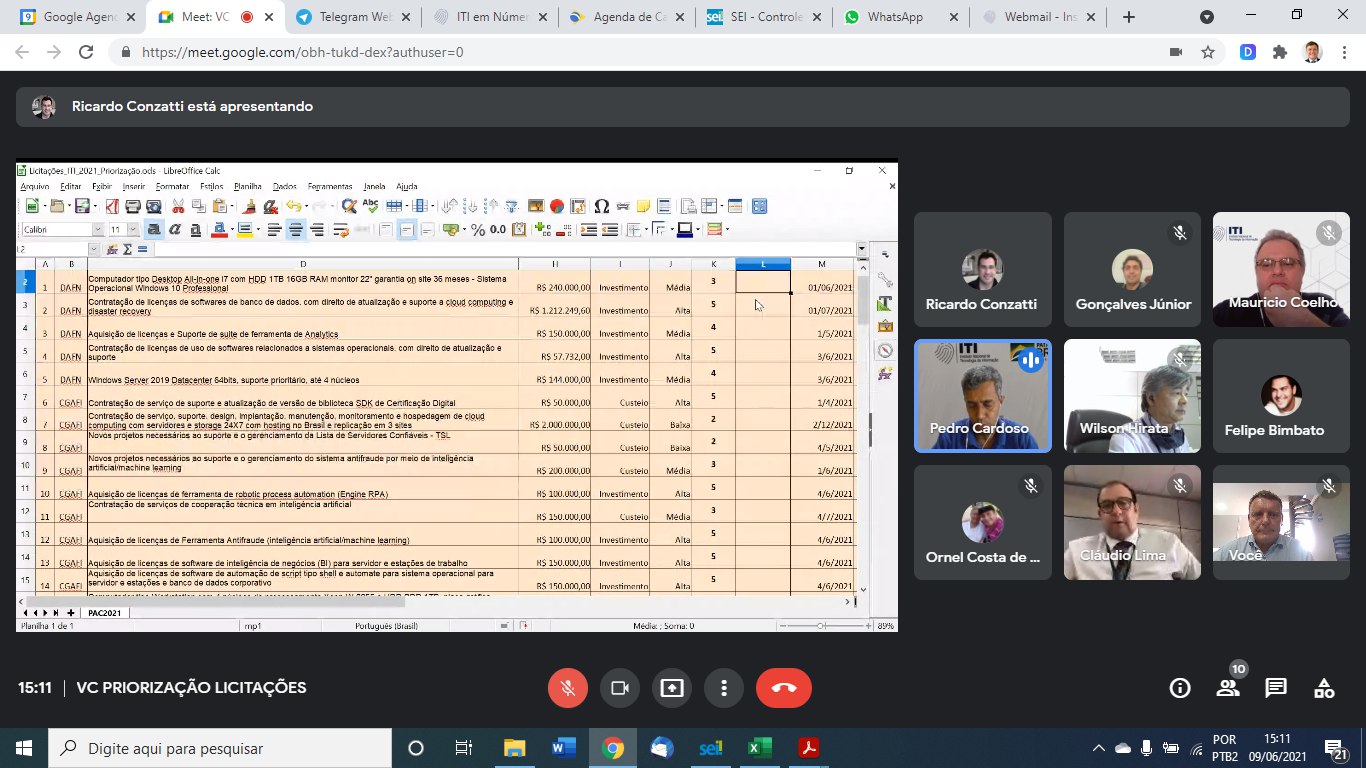 VIDEOCONFERÊNCIA PRIORIZAÇÃO LICITAÇÕES 09/06/2021 15:00hs