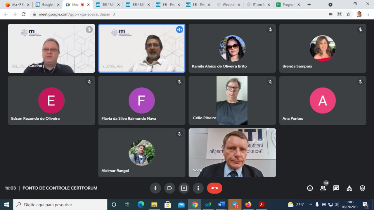 VIDEOCONFERÊNCIA PONTO DE CONTROLE 03/09/2021 15:30hs