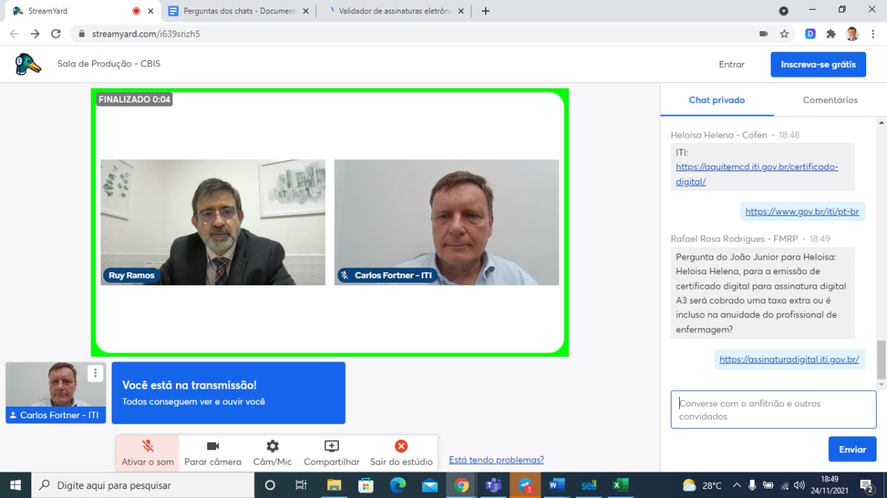 VIDEOCONFERÊNCIA CBIS 24/11/2021 18hs