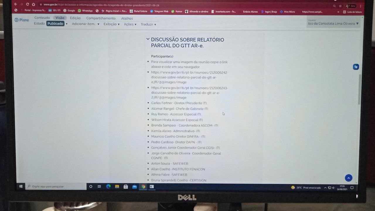 DISCUSSÃO SOBRE RELATÓRIO PARCIAL DO GTT AR-e. 24/06/2021 16:00hs