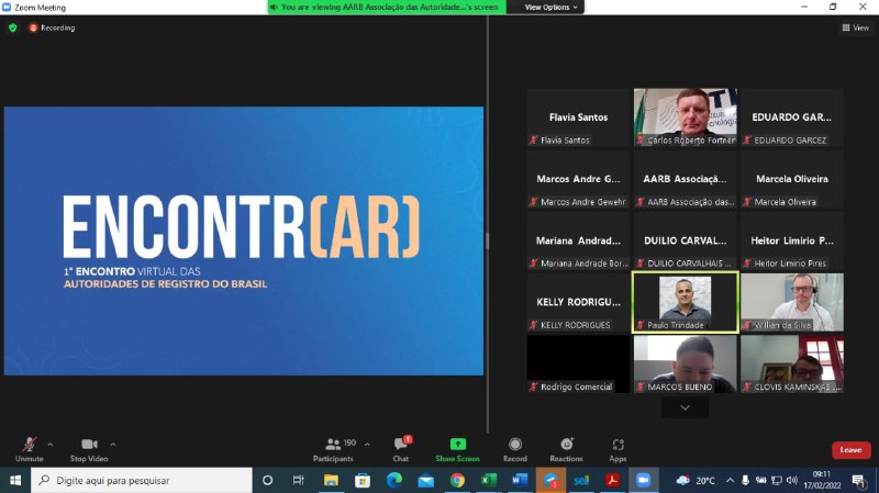 VIDEOCONFERÊNCIA - ENCONTRO DAS AUTORIDADES DE REGISTROS 17/02/2022. 09hs