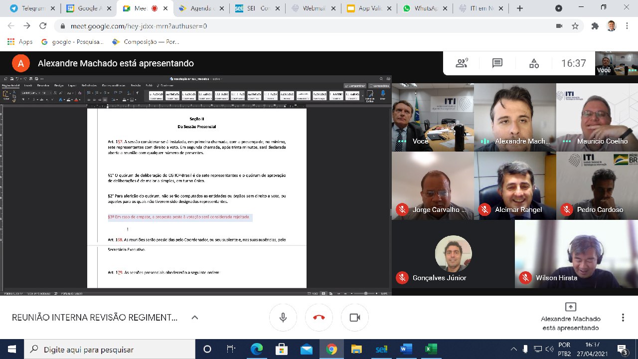 REUNIÃO INTERNA REVISÃO REGIMENTO CG-ICPBr PFE 27/04/2021 16:00hs