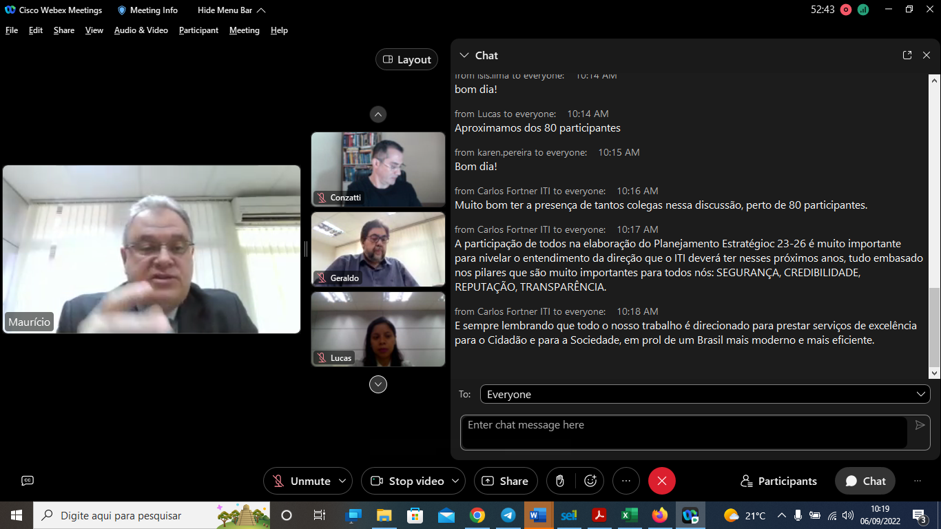 VIDEOCONFERÊNCIA PLANEJAMENTO ESTRATÉGICO. 06/09/2022 10h