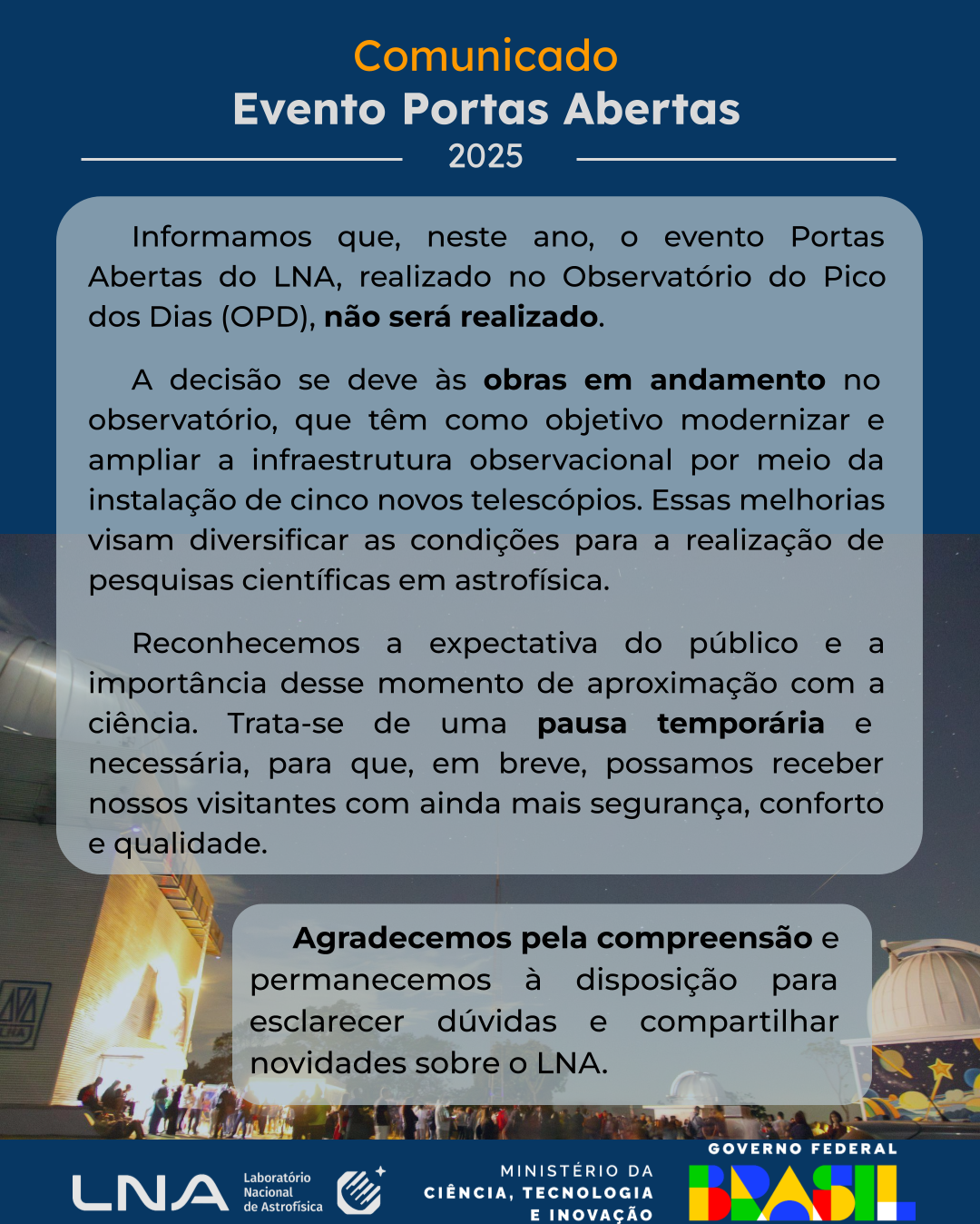 Comunicado Portas abertas