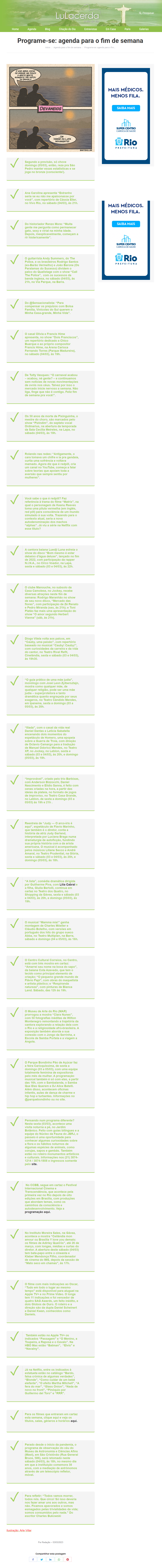 Programe-se: agenda para o fim de semana, Lu Lacerda