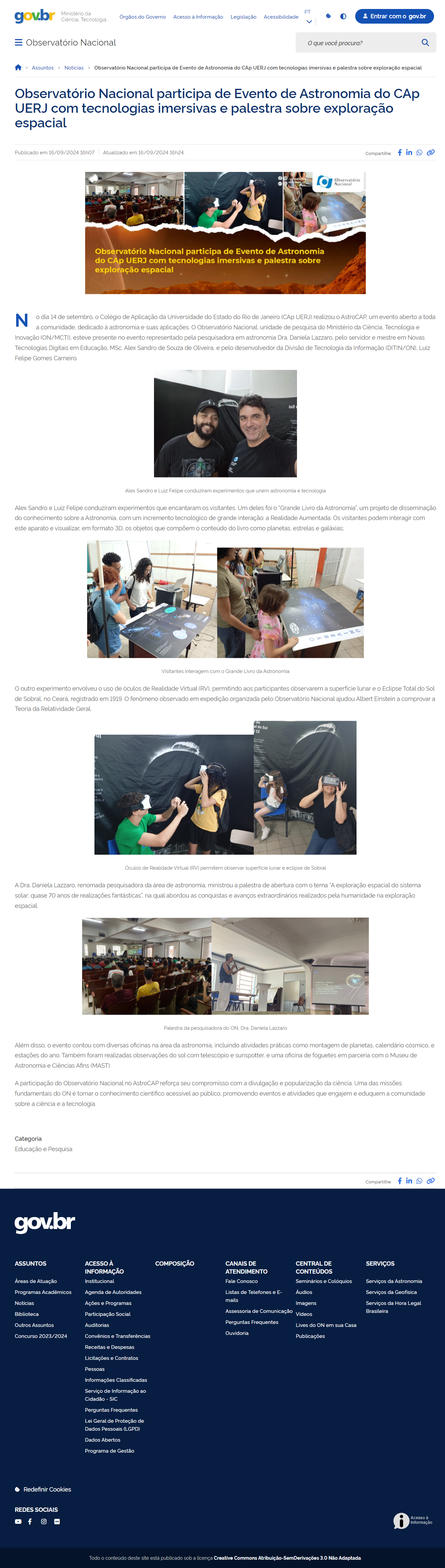 Observatório Nacional participa de Evento de Astronomia do CAp UERJ com tecnologias imersivas e palestra sobre exploração espacial