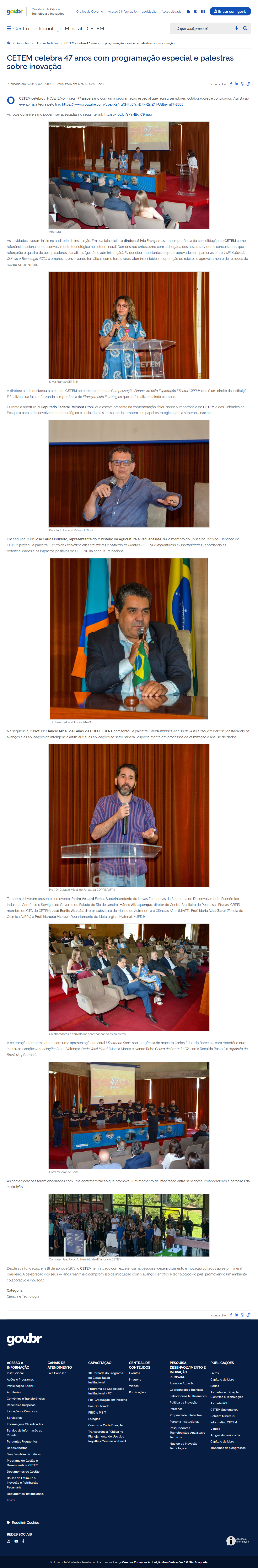 CETEM celebra 47 anos com programação especial e palestras sobre inovação