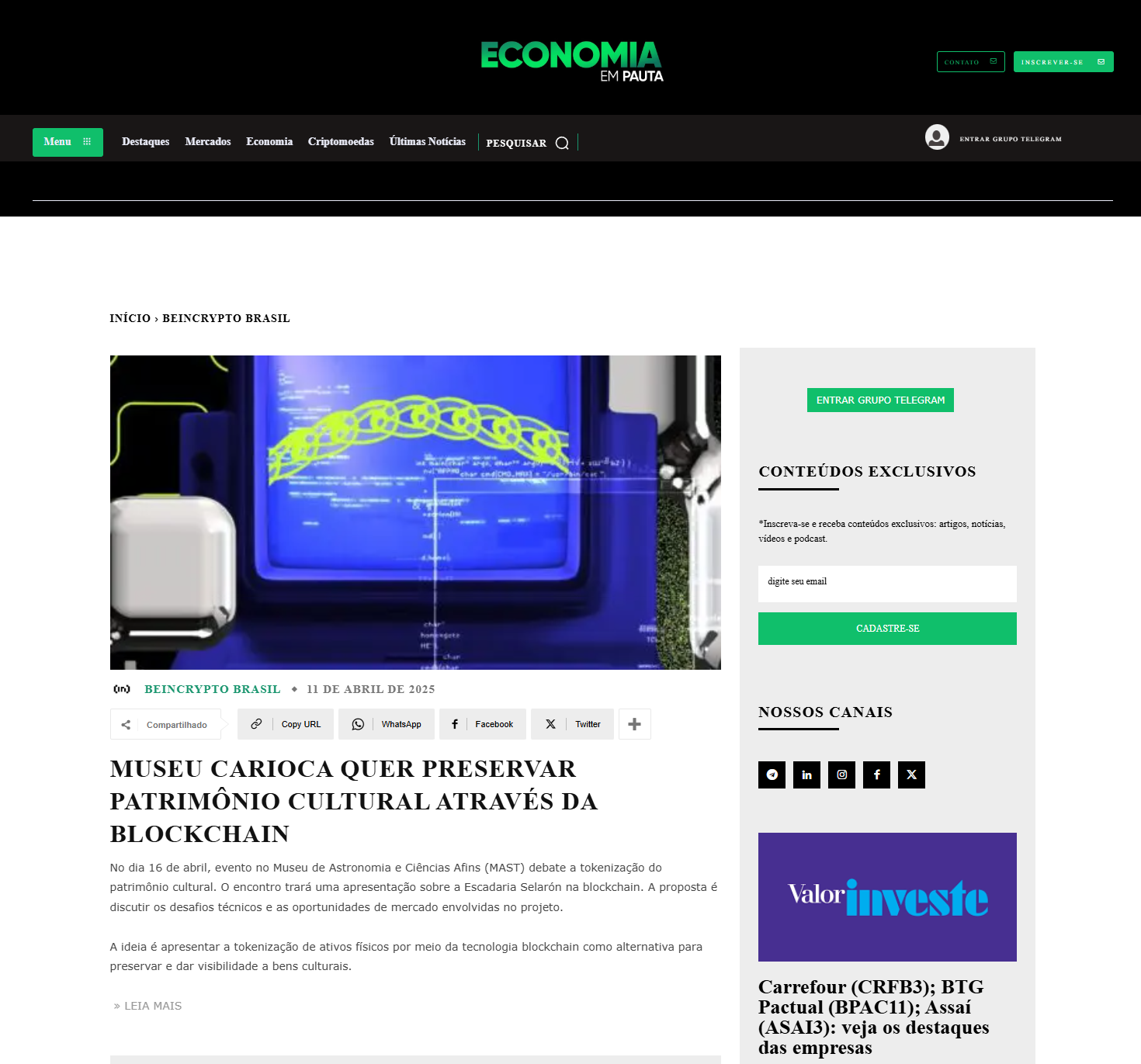 Museu carioca quer preservar patrimônio cultural através da blockchain