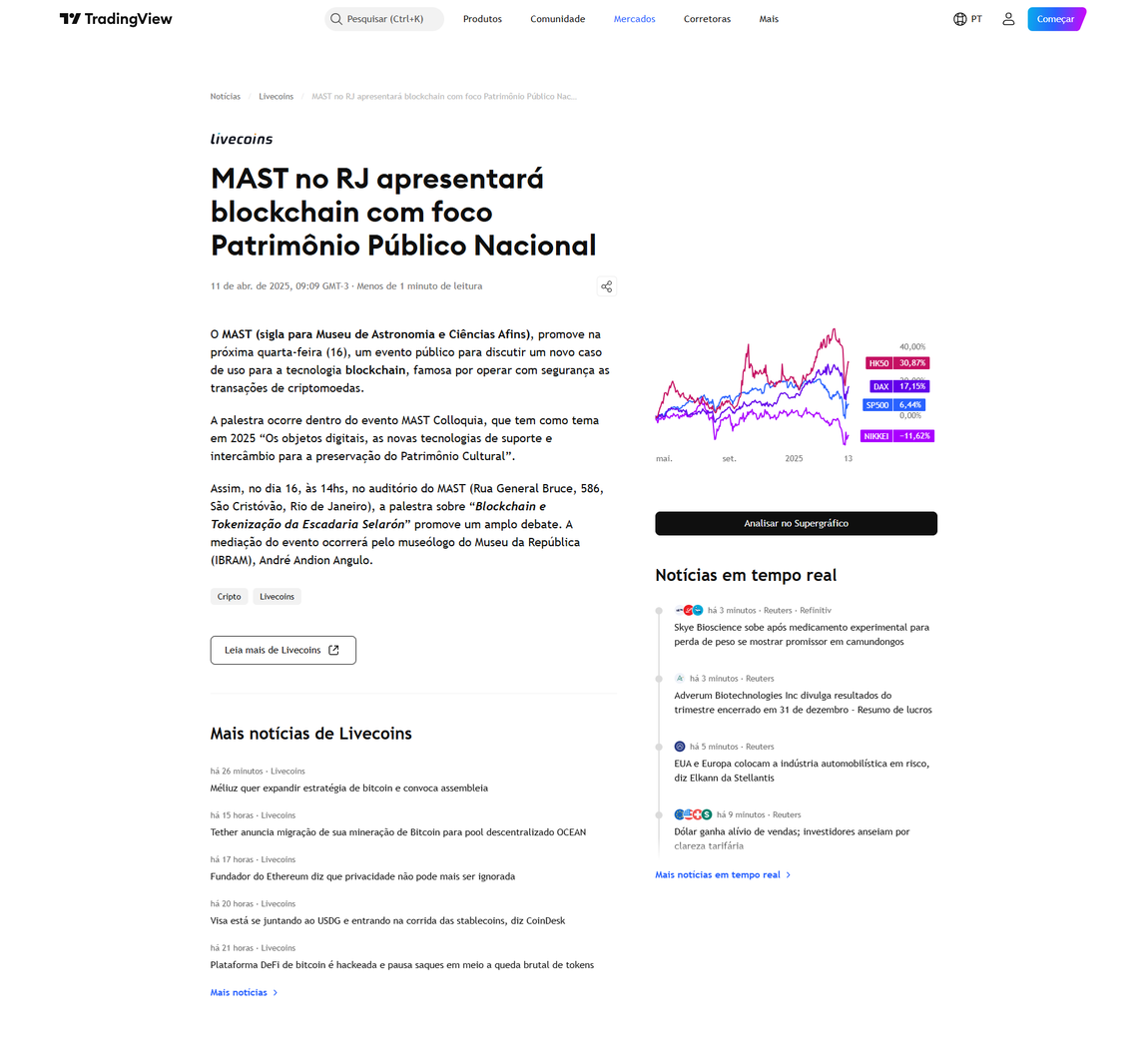 MAST no RJ apresentará blockchain com foco Patrimônio Público Nacional