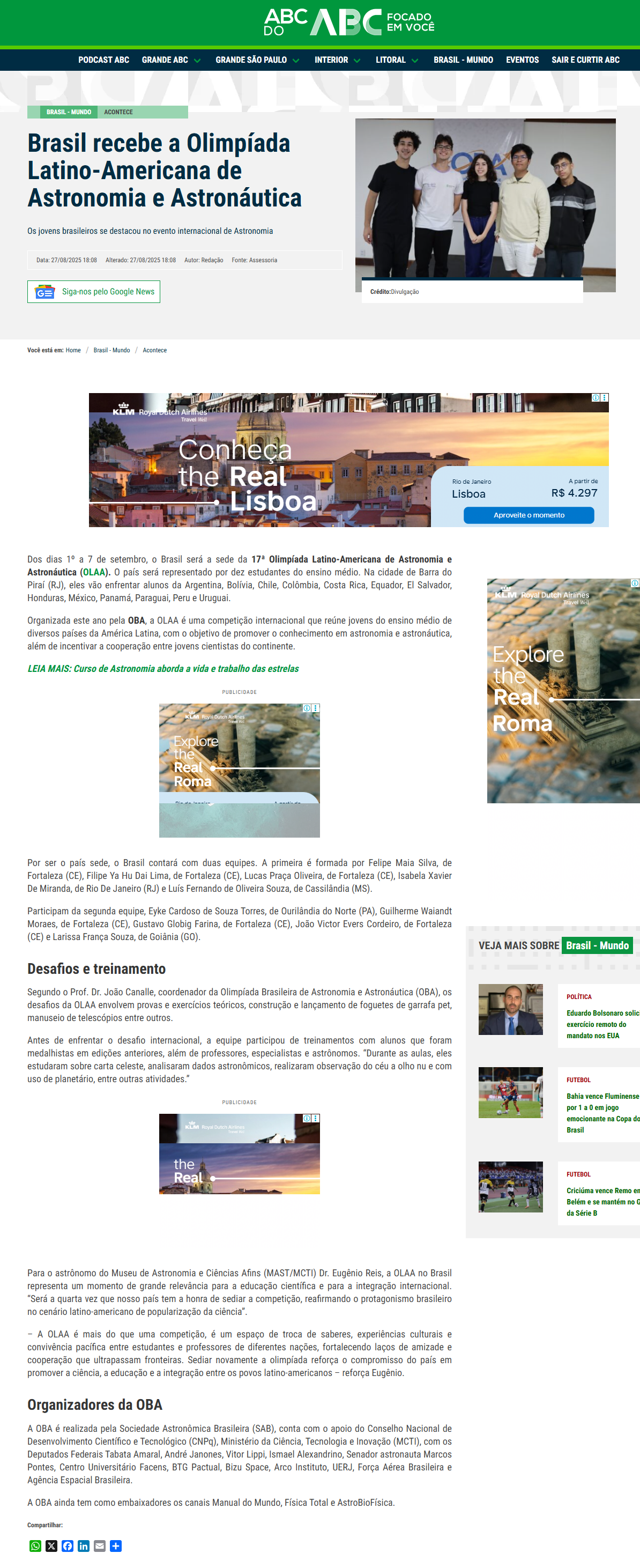 Brasil recebe a Olimpíada Latino-Americana de Astronomia e Astronáutica