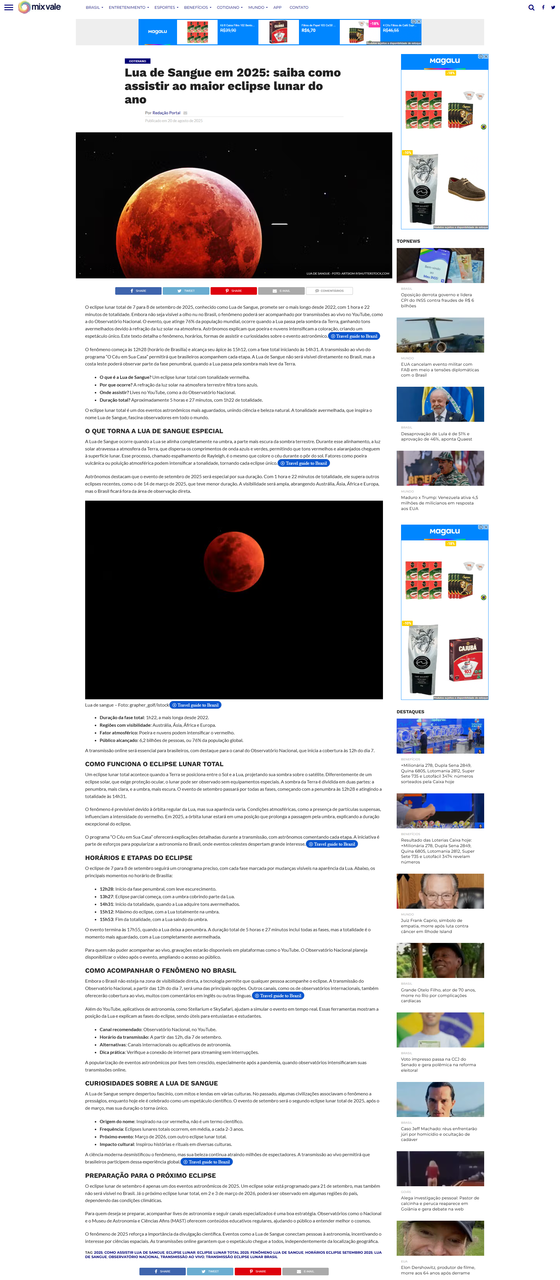 Lua de Sangue em 2025: saiba como assistir ao maior eclipse lunar do ano