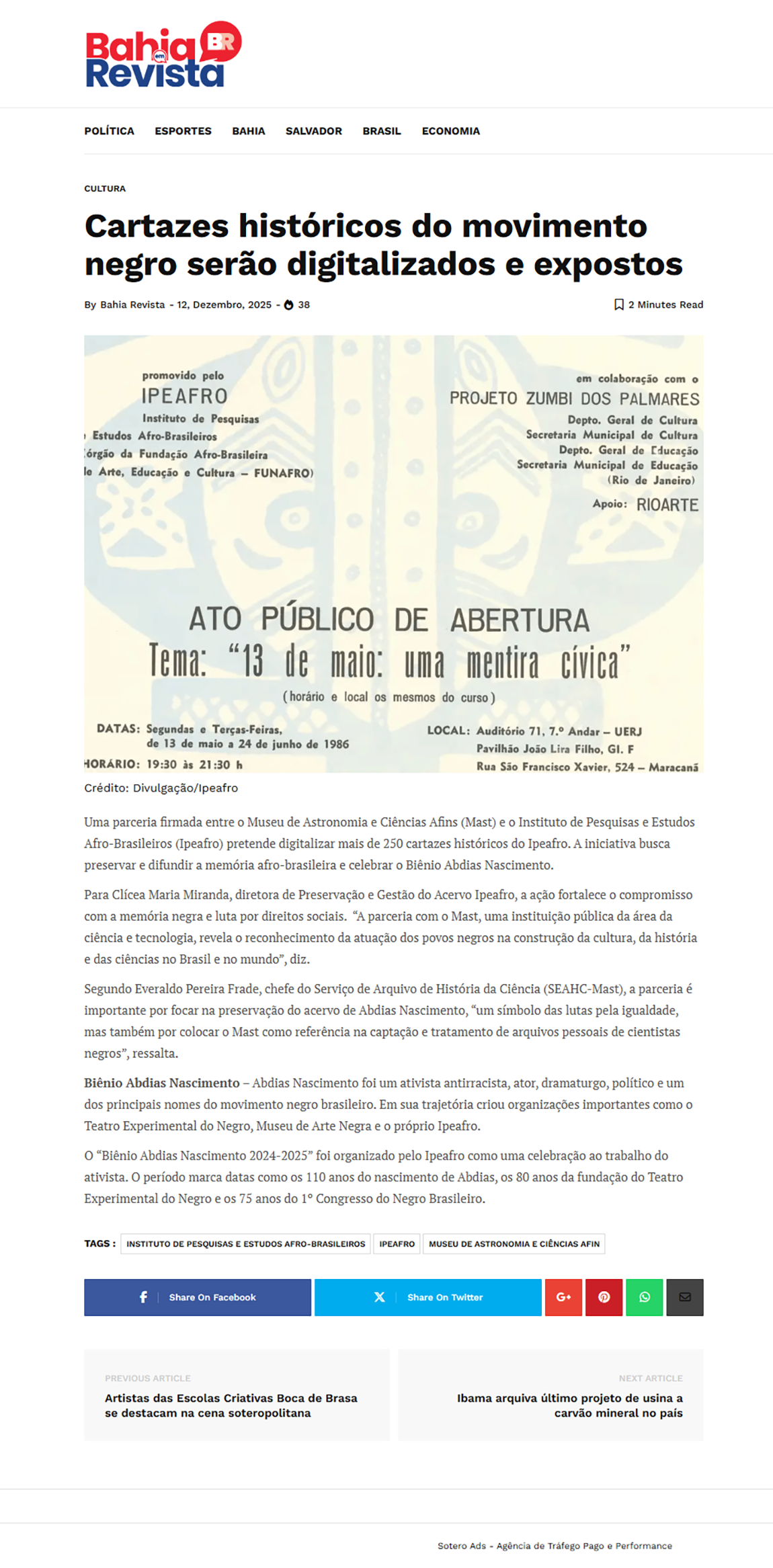 Cartazes históricos do movimento negro serão digitalizados e expostos