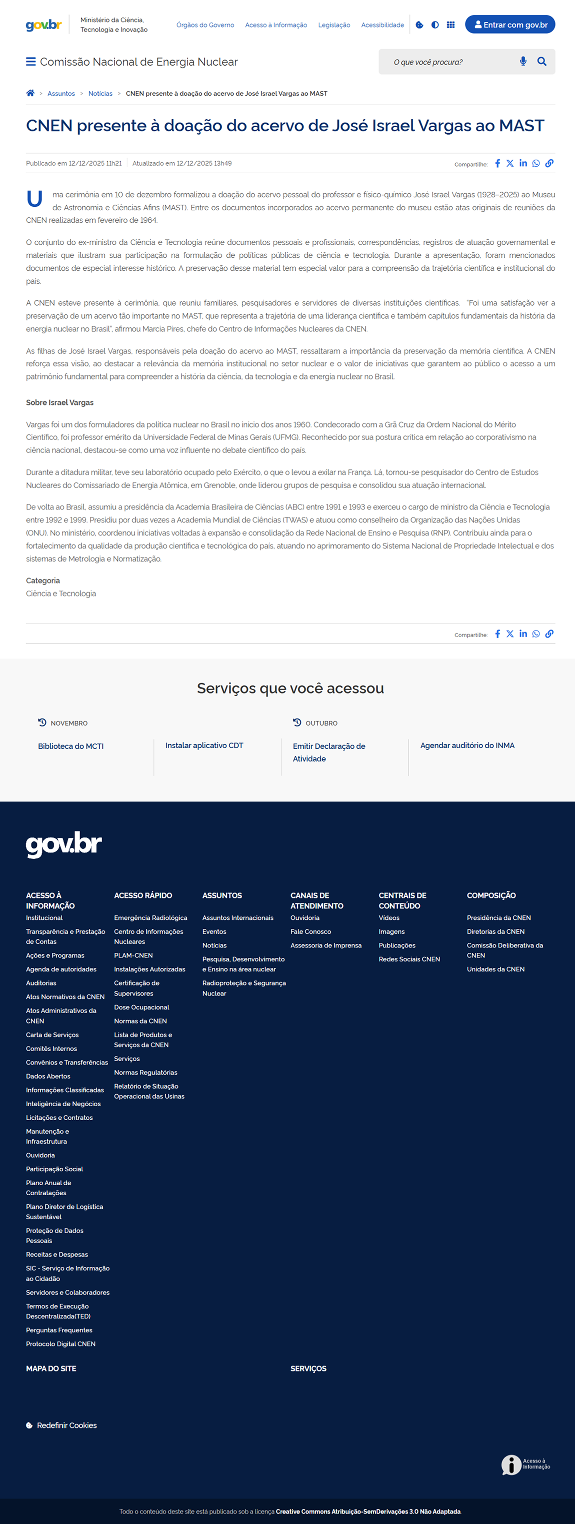 CNEN presente à doação do acervo de José Israel Vargas ao MAST