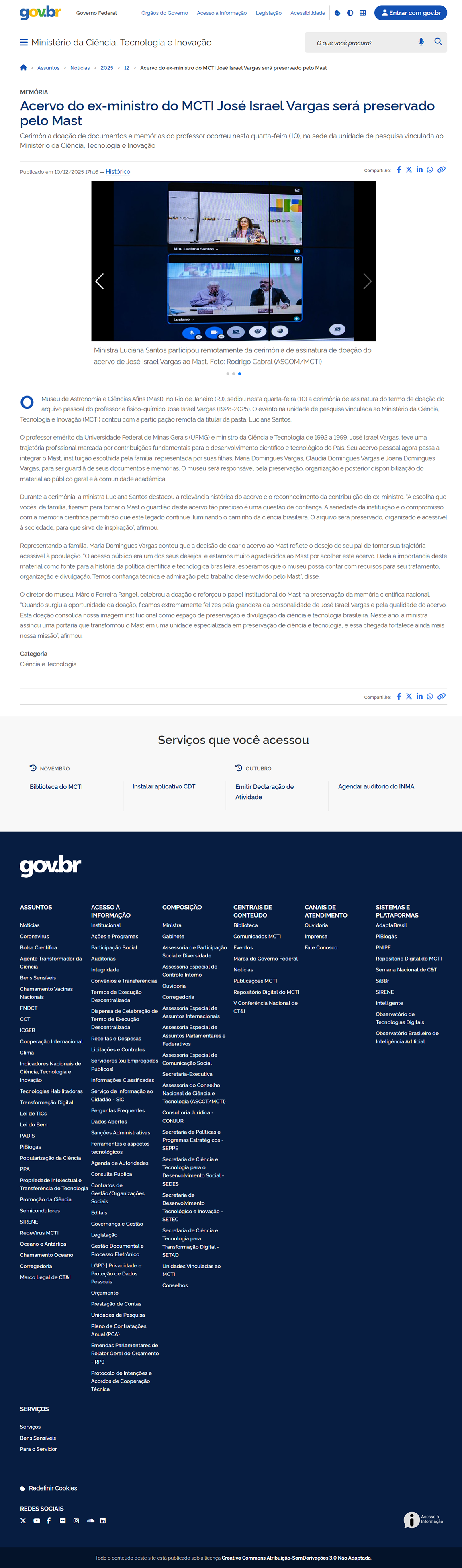 Acervo do ex-ministro do MCTI José Israel Vargas será preservado pelo Mast