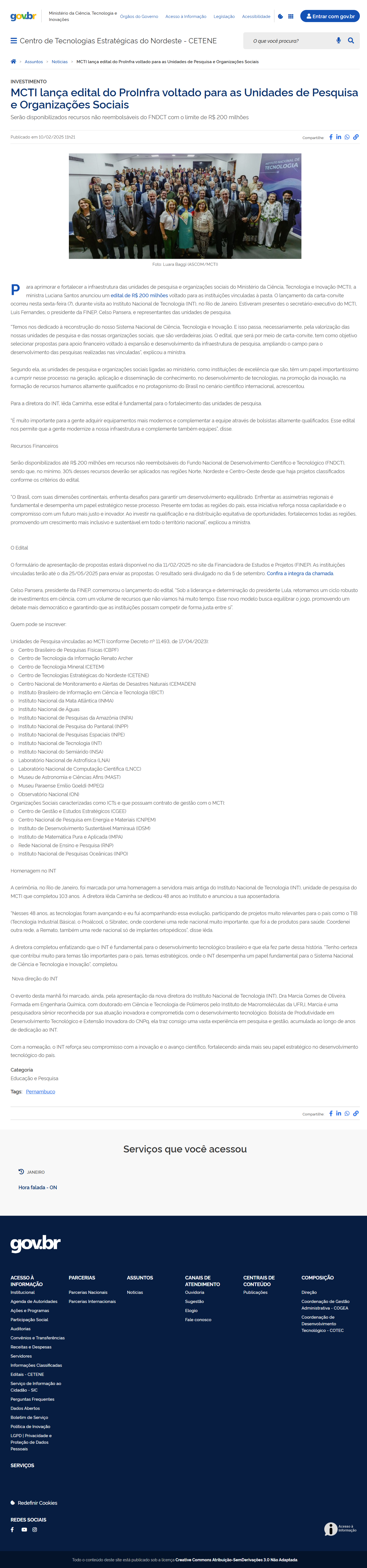 MCTI lança edital do ProInfra voltado para as Unidades de Pesquisa e Organizações Sociais