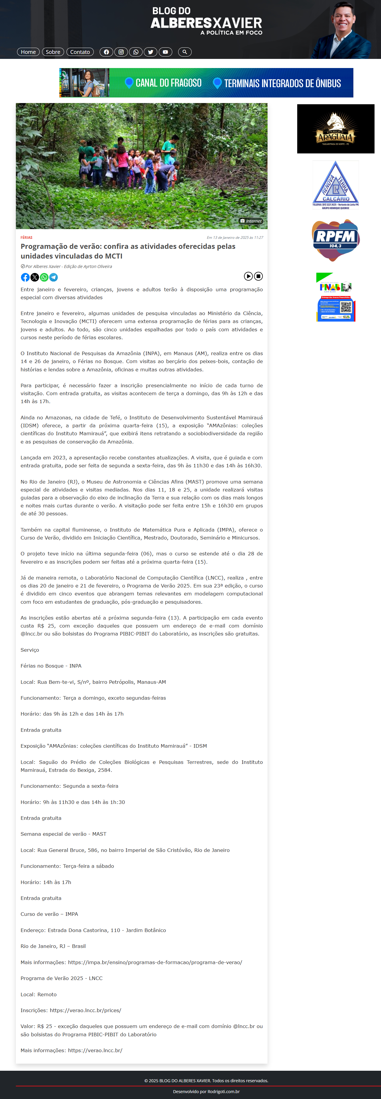 Programação de verão: confira as atividades oferecidas pelas unidades vinculadas do MCTI