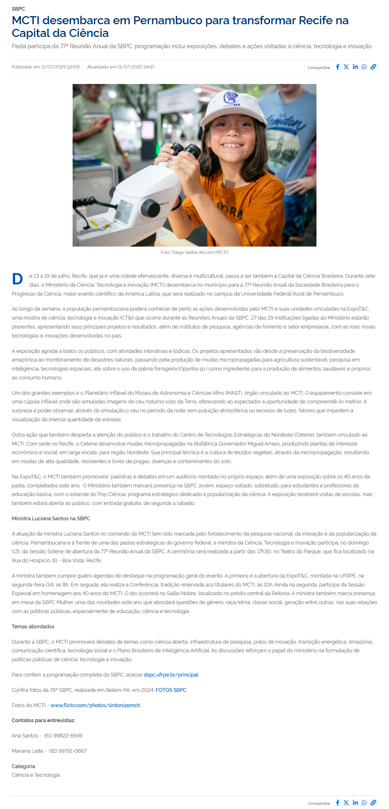 MCTI desembarca em Pernambuco para transformar Recife na Capital da Ciência