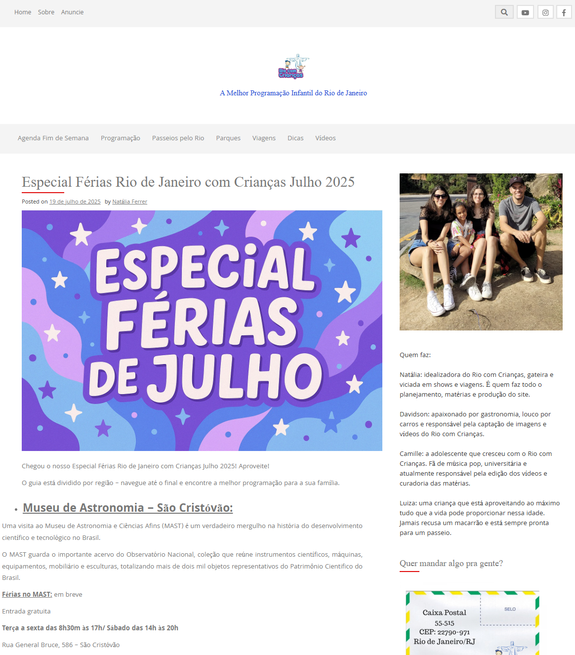 Especial Férias Rio de Janeiro com Crianças Julho 2025