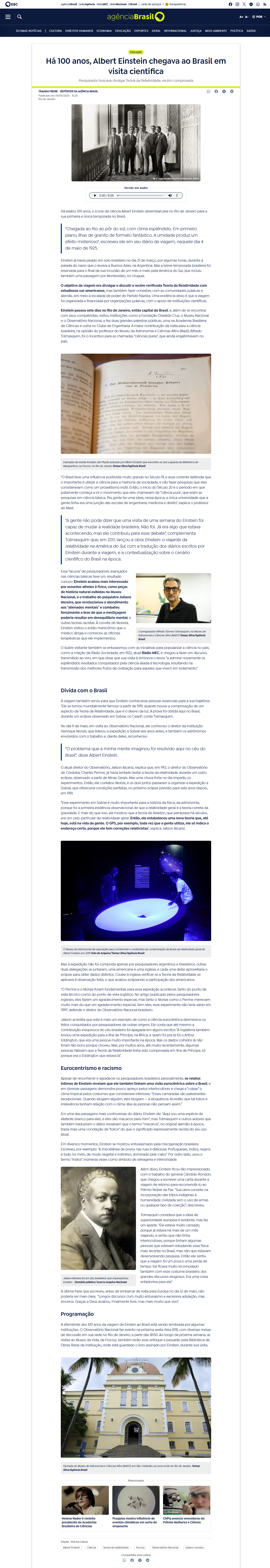 Há 100 anos, Albert Einstein chegava ao Brasil em visita científica