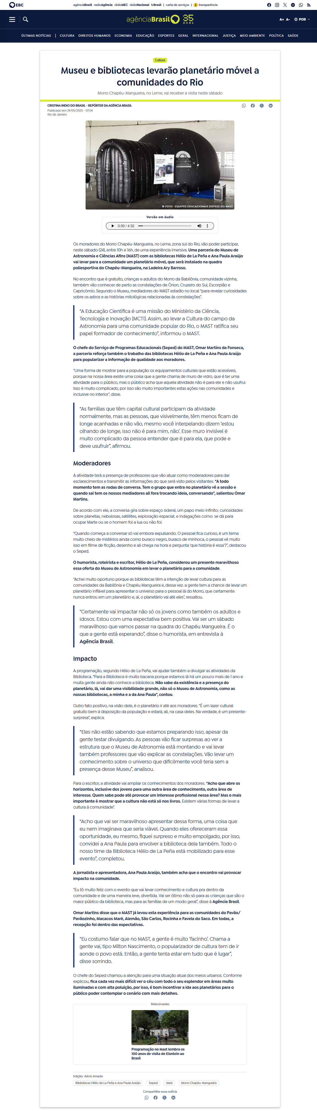 Morro Chapéu-Mangueira, no Leme, vai receber a visita neste sábado