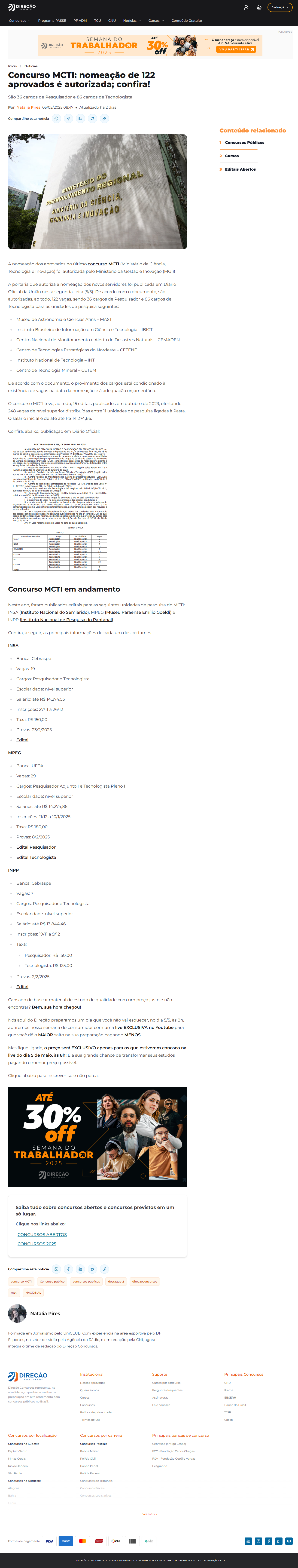 Concurso MCTI: nomeação de 122 aprovados é autorizada; confira!