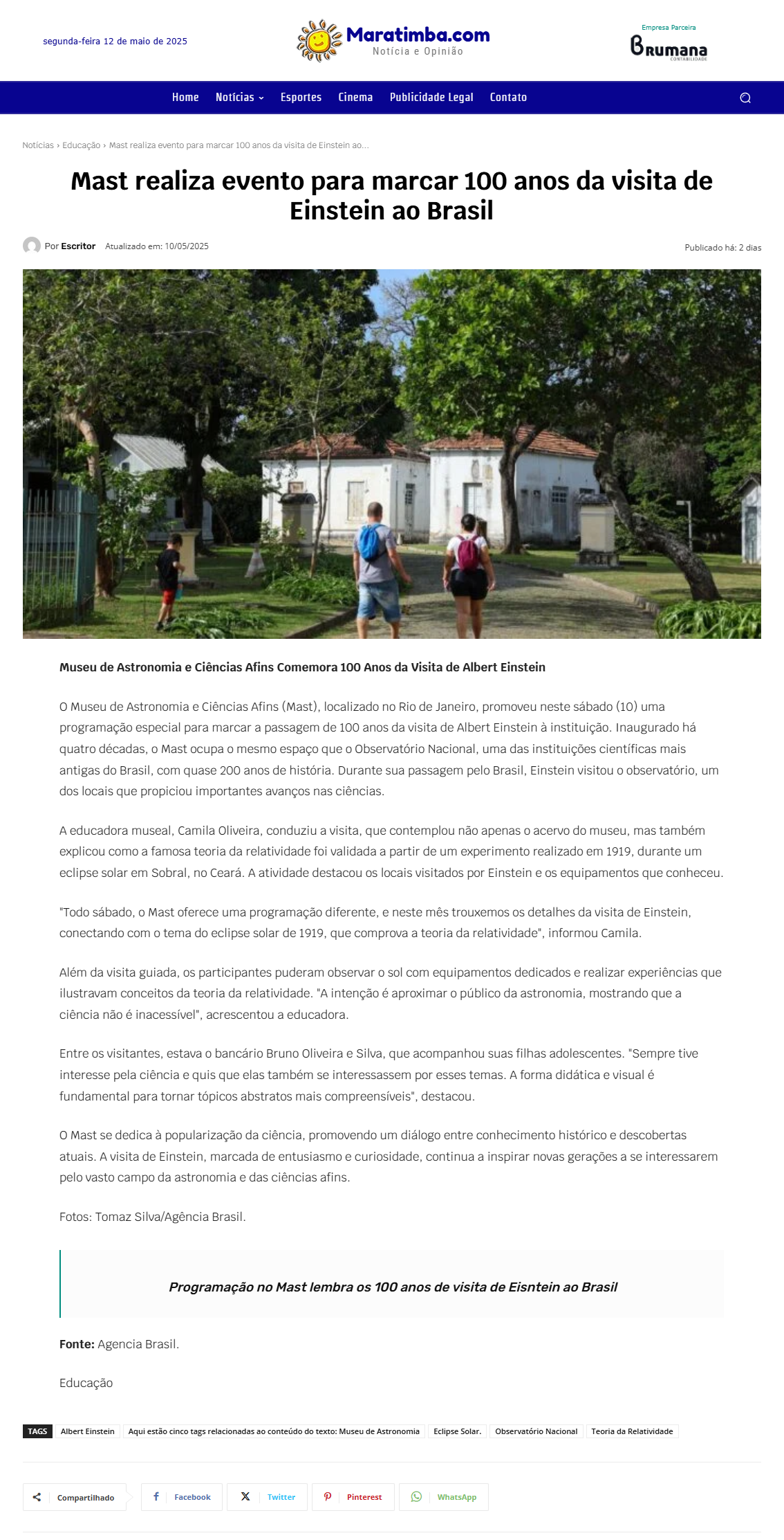 Museu de Astronomia e Ciências Afins Comemora 100 Anos da Visita de Albert Einstein