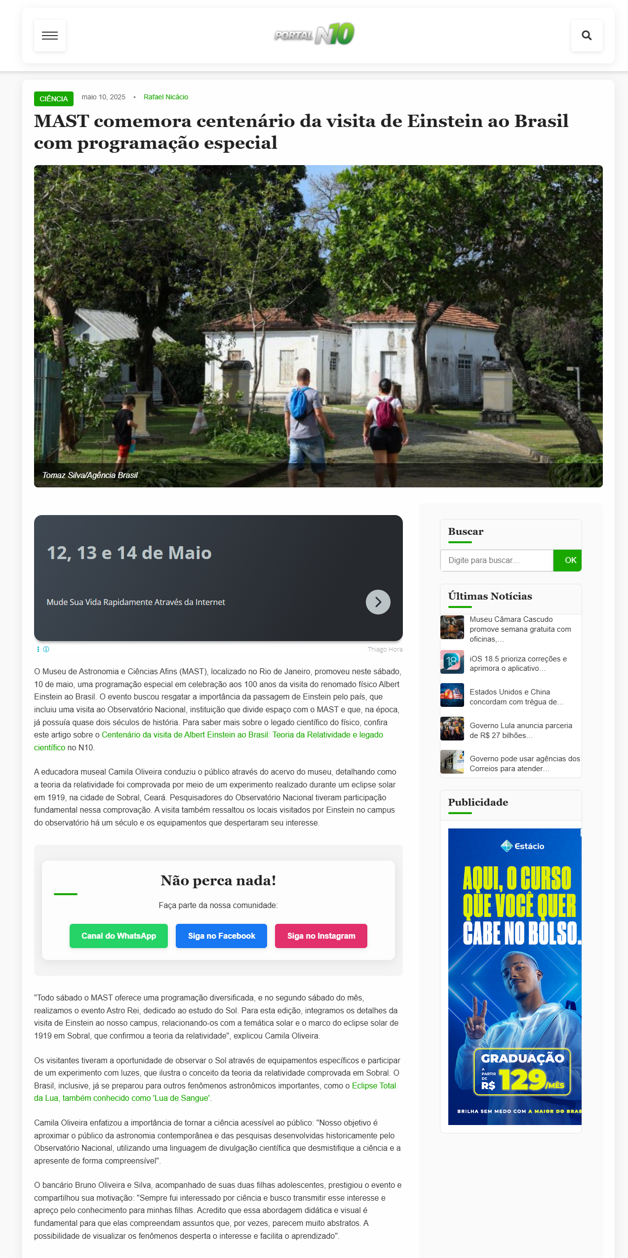 MAST comemora centenário da visita de Einstein ao Brasil com programação especial