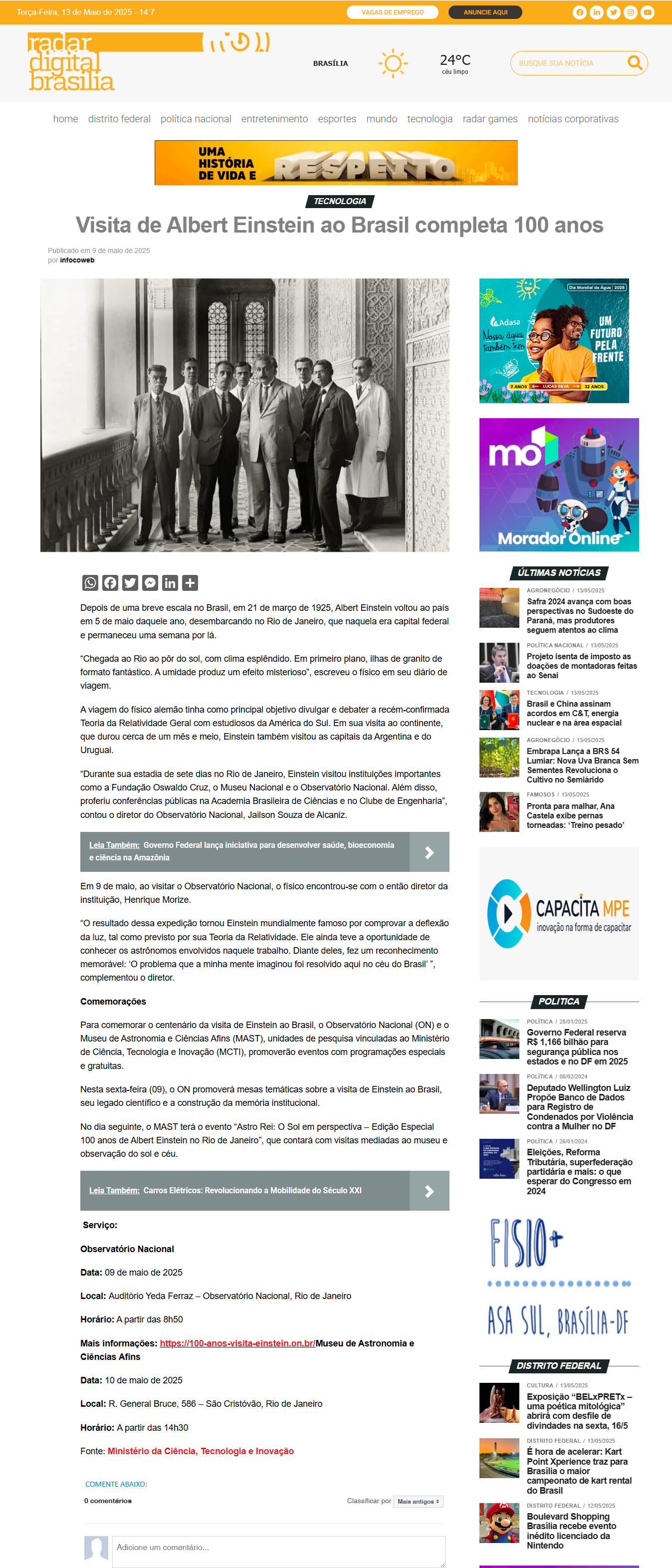 Visita de Albert Einstein ao Brasil completa 100 anos