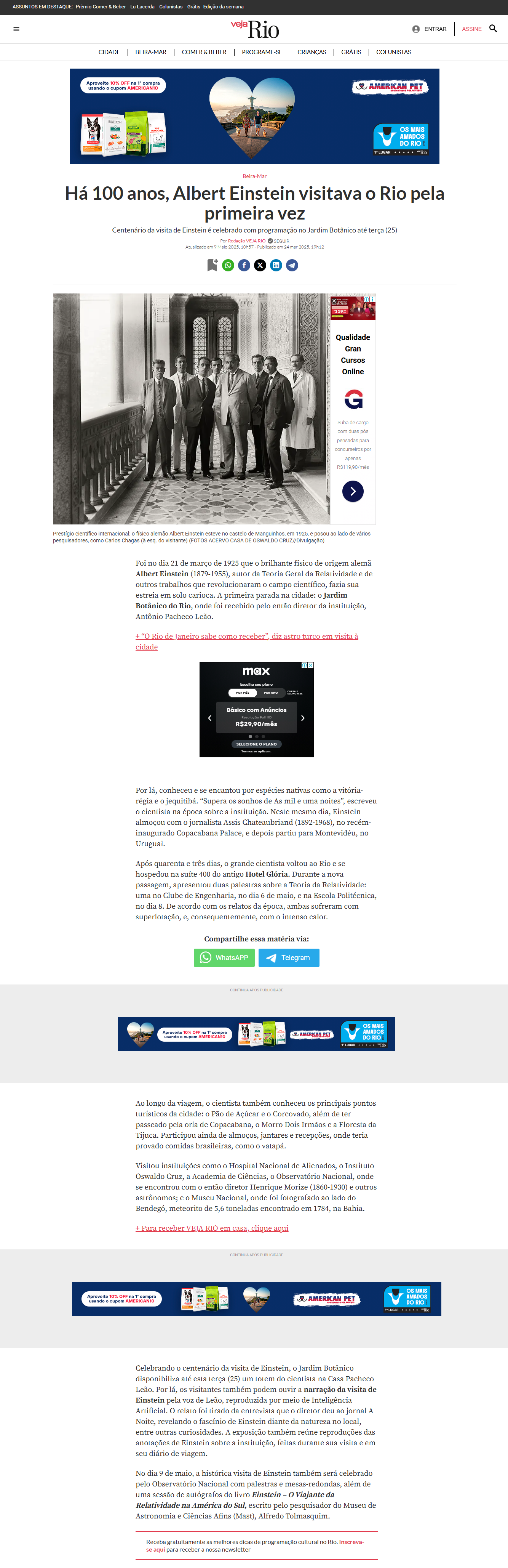 Centenário da visita de Einstein é celebrado com programação no Jardim Botânico até terça (25)