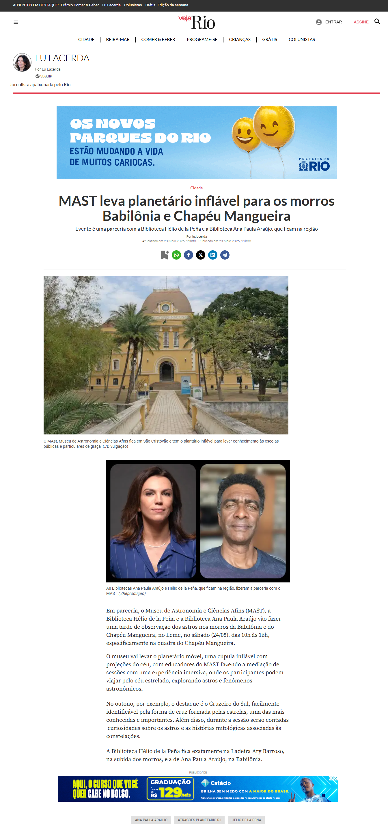 MAST leva planetário inflável para os morros Babilônia e Chapéu Mangueira