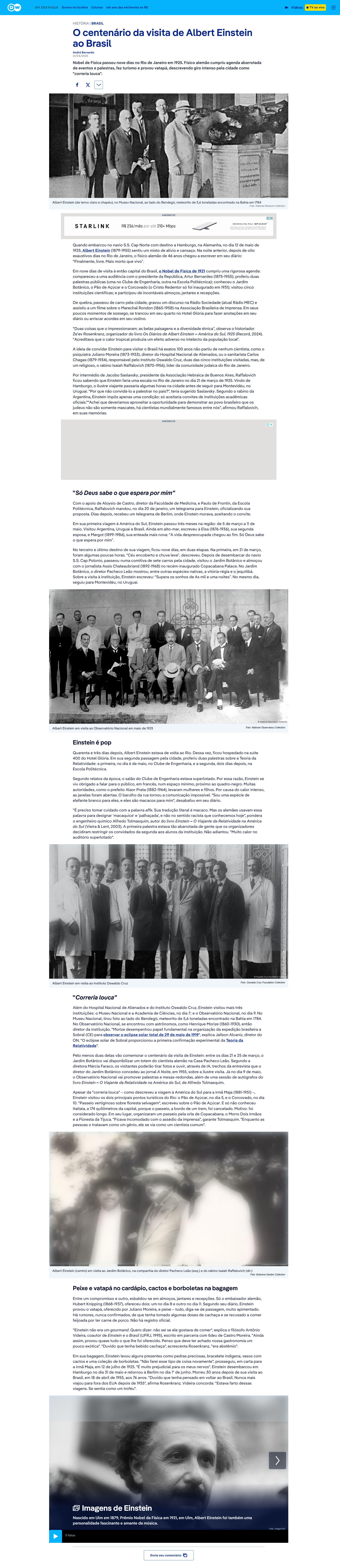 O centenário da visita de Albert Einstein ao Brasil