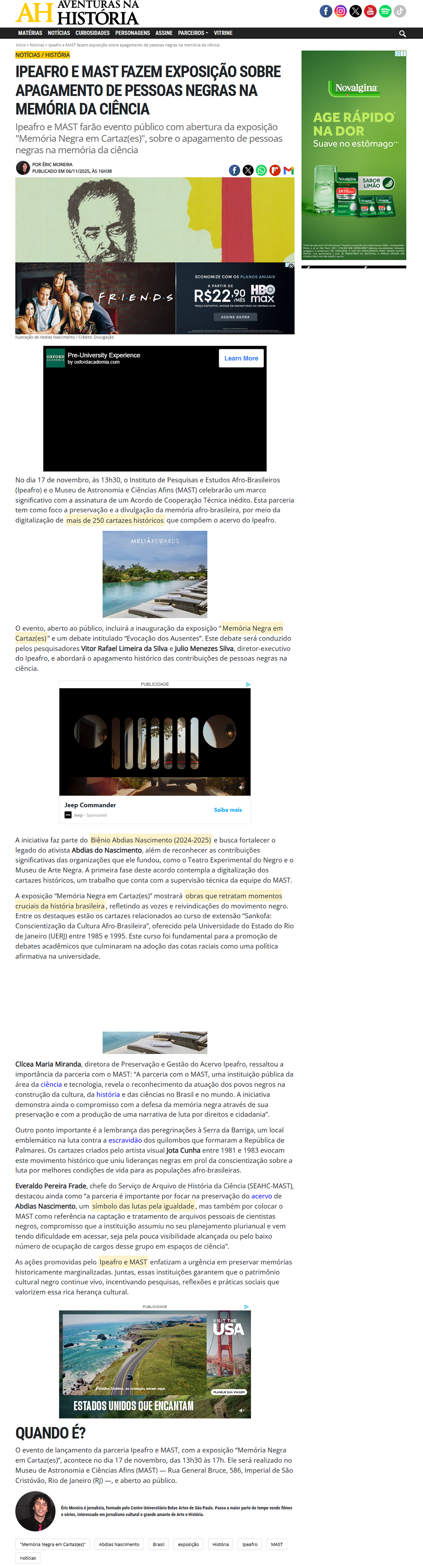 Ipeafro e MAST farão evento público com abertura da exposição "Memória Negra em Cartaz(es)", sobre o apagamento de pessoas negras na memória da ciência