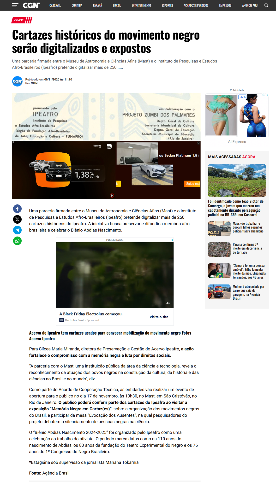 Uma parceria firmada entre o Museu de Astronomia e Ciências Afins (Mast) e o Instituto de Pesquisas e Estudos Afro-Brasileiros (Ipeafro) pretende digitalizar mais de 250...