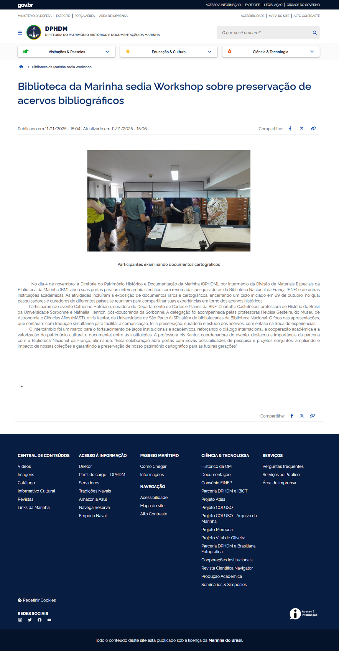 Biblioteca da Marinha sedia Workshop sobre preservação de acervos bibliográficos