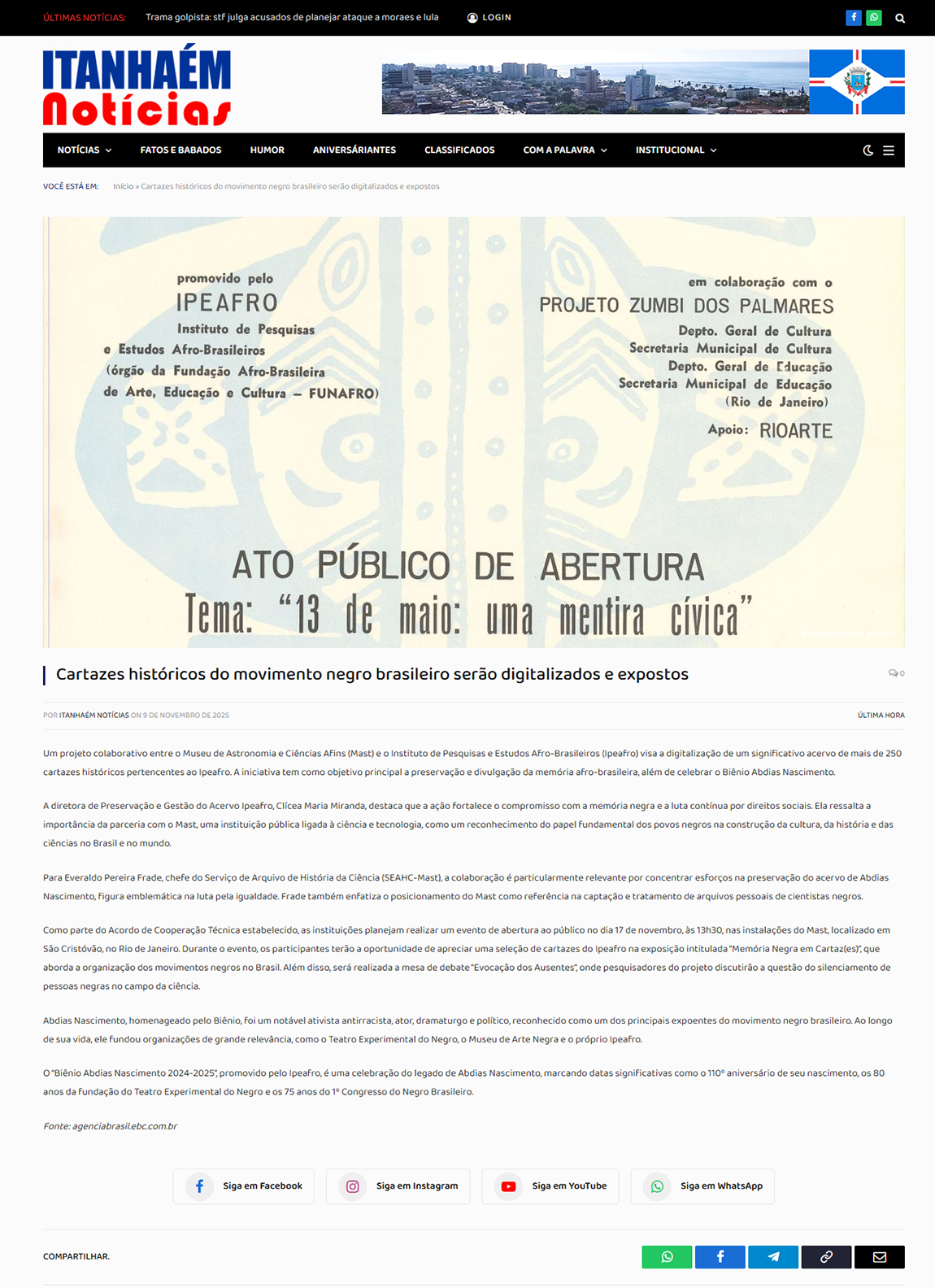 Cartazes históricos do movimento negro brasileiro serão digitalizados e expostos