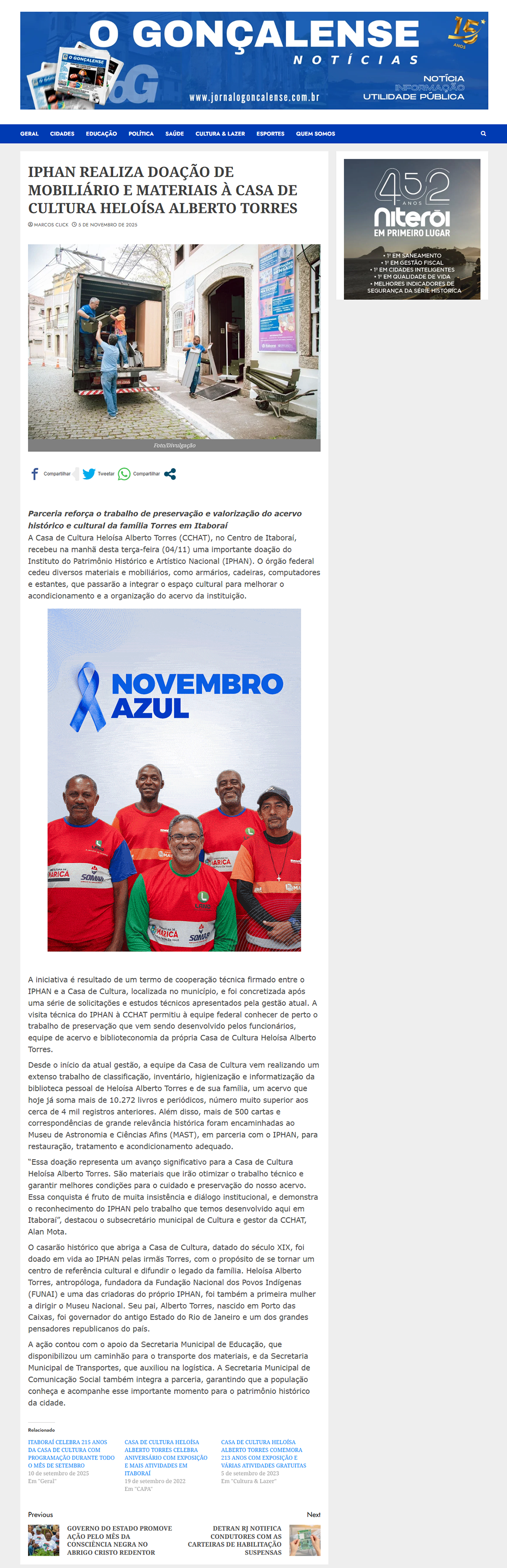 IPHAN realiza doação de mobiliário e materiais à Casa de Cultura Heloísa Alberto Torres