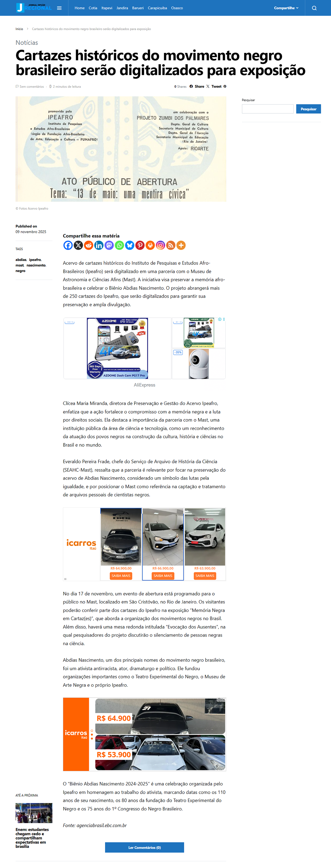 Cartazes históricos do movimento negro brasileiro serão digitalizados para exposição