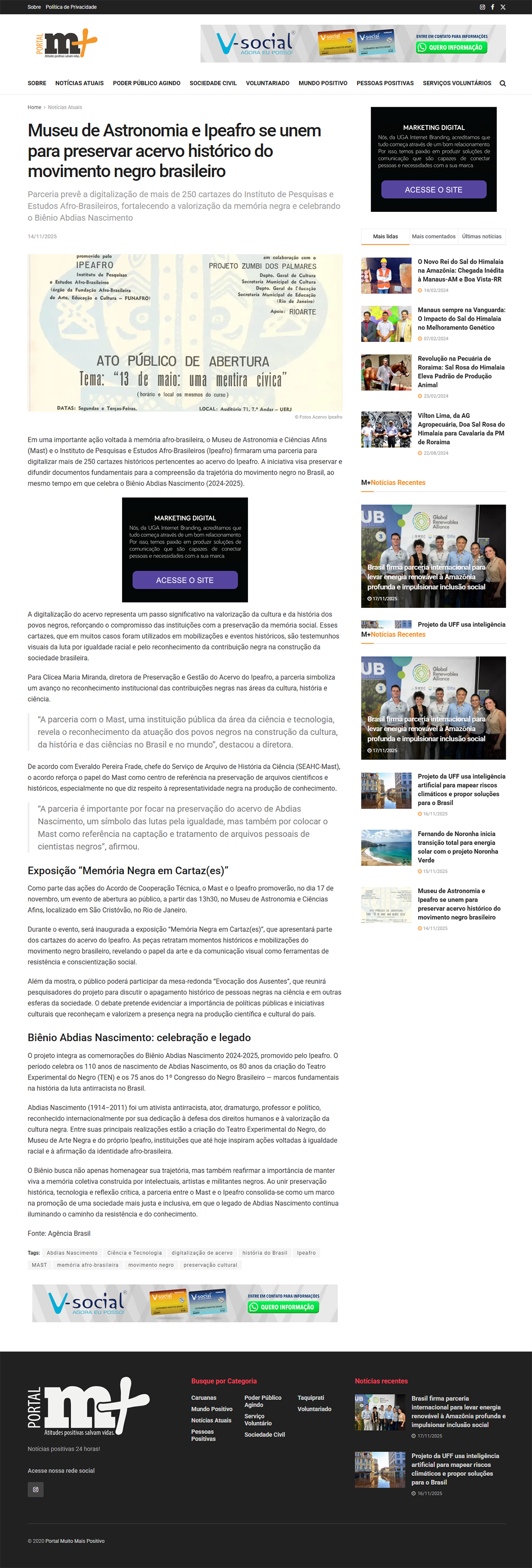 Parceria prevê a digitalização de mais de 250 cartazes do Instituto de Pesquisas e Estudos Afro-Brasileiros, fortalecendo a valorização da memória negra e celebrando o Biênio Abdias Nascimento