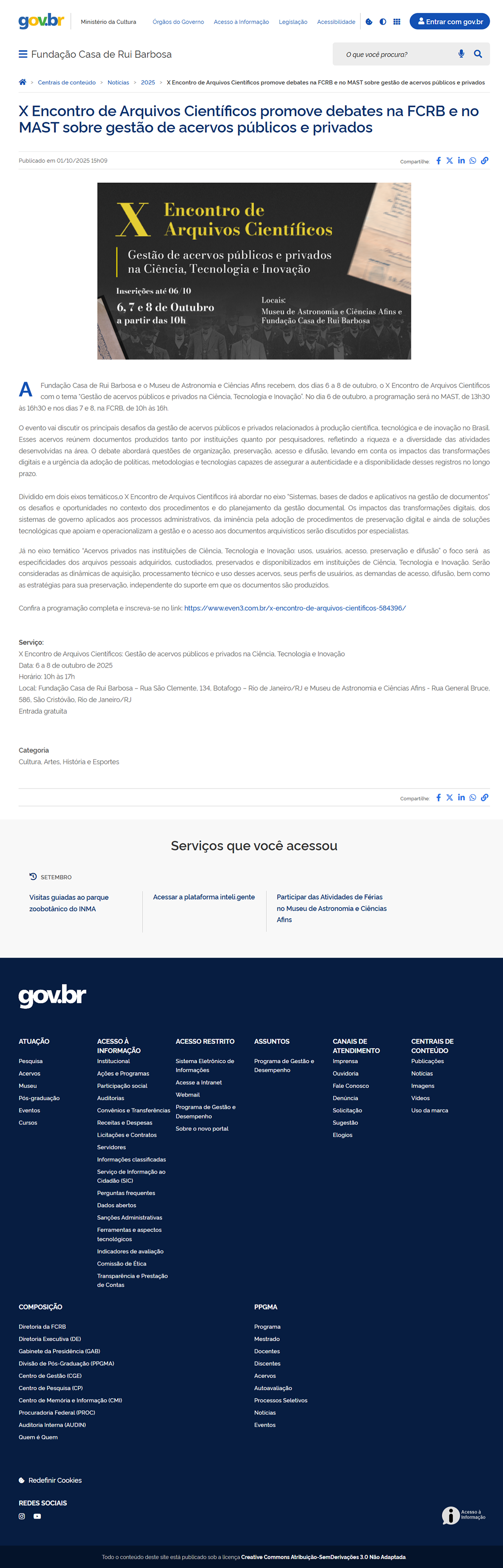 X Encontro de Arquivos Científicos promove debates na FCRB e no MAST sobre gestão de acervos públicos e privados