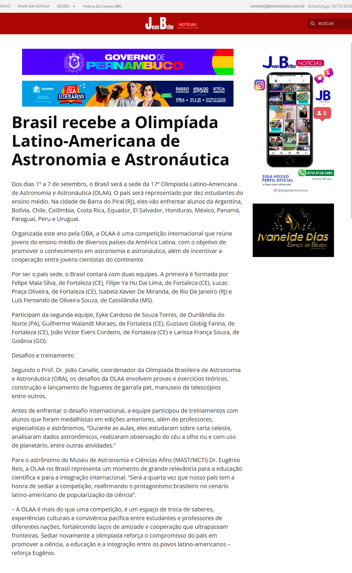 Brasil recebe a Olimpíada Latino-Americana de Astronomia e Astronáutica