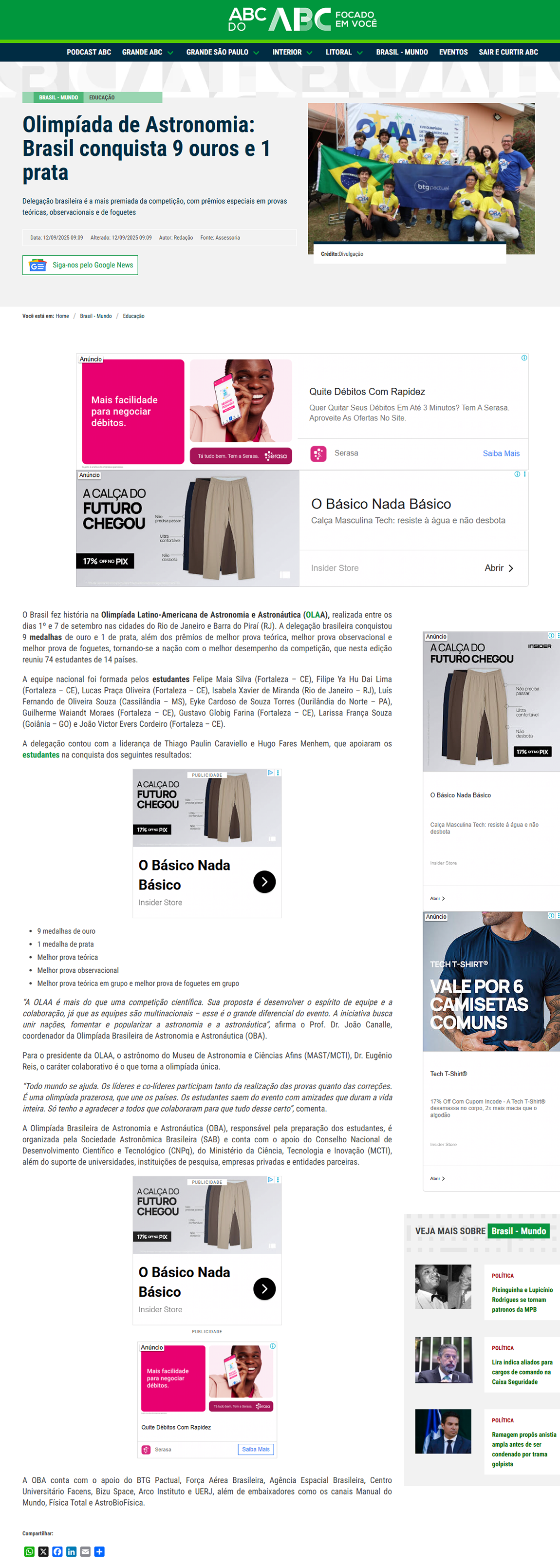 Delegação brasileira é a mais premiada da competição, com prêmios especiais em provas teóricas, observacionais e de foguetes